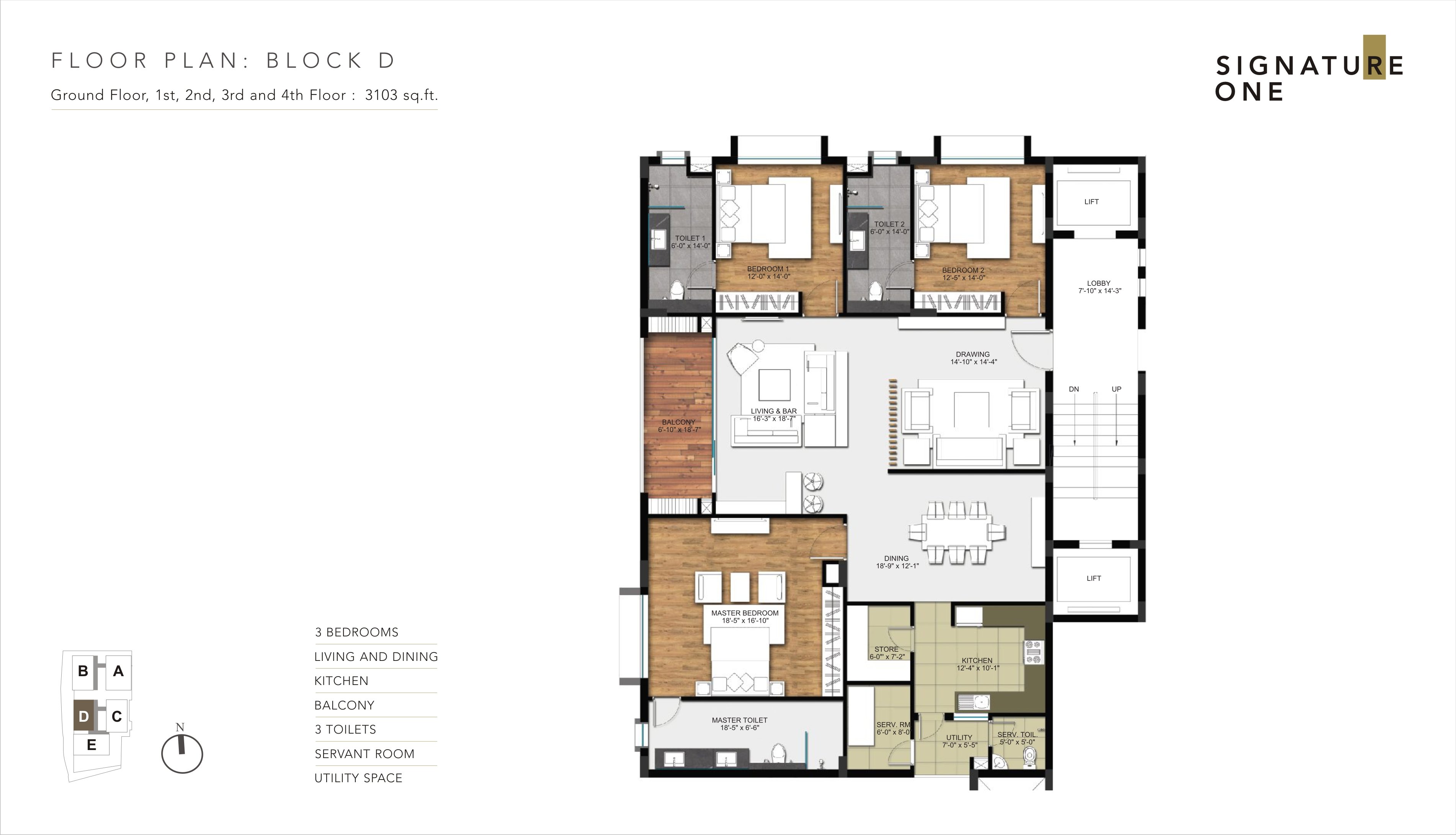 BLOCK D -  GROUND 1, 2, 3, 4 FLOOR