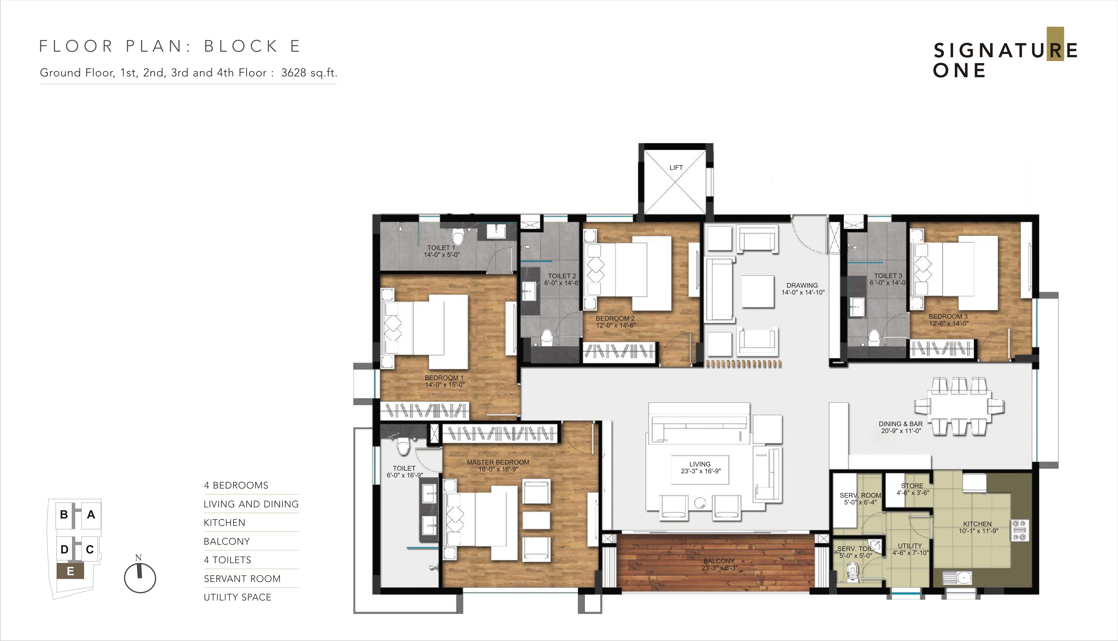  BLOCK E - GROUND 1, 2, 3, 4 FLOOR